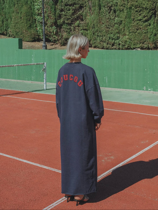 Baguette sweater dress - Navy with bordeaux