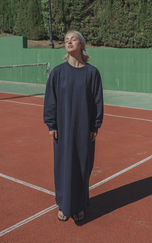 Baguette sweater dress - Navy with bordeaux
