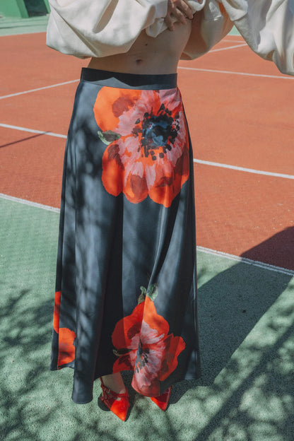Sunshine skirt - Navy with poppy print