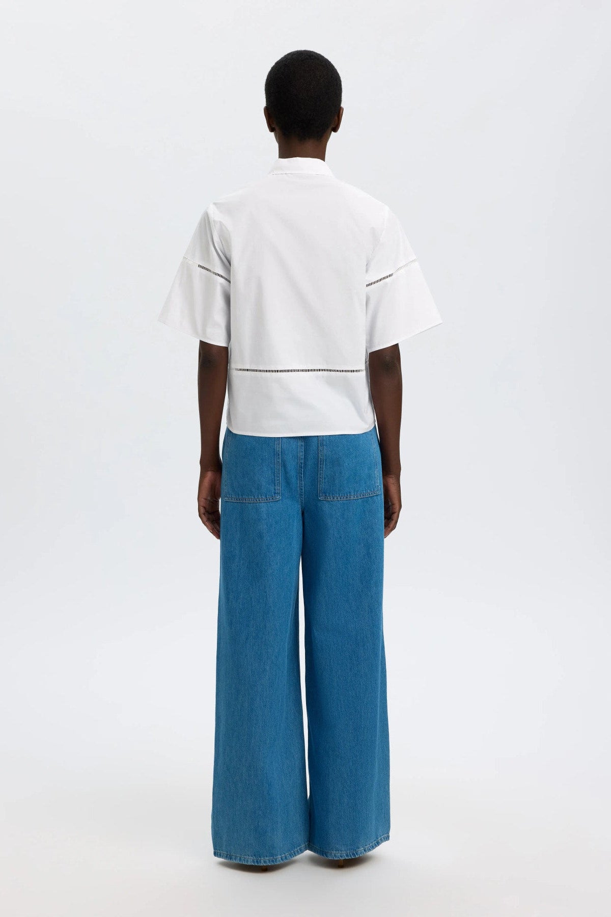 SLFDELIA 2/4 BOXY LADDER STITCH BLOUSE