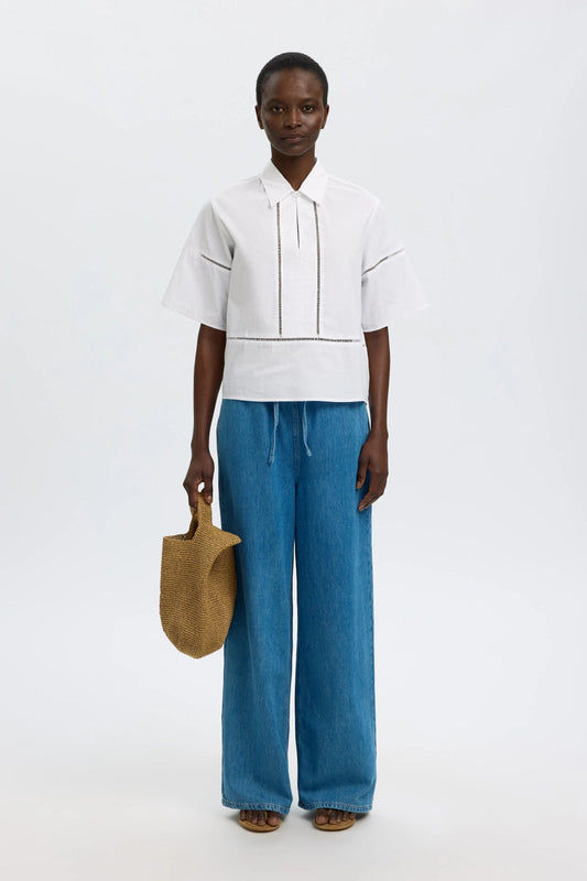 SLFDELIA 2/4 BOXY LADDER STITCH BLOUSE