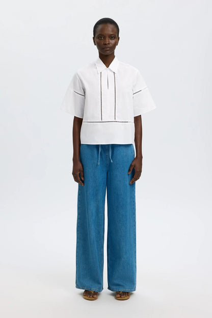 SLFDELIA 2/4 BOXY LADDER STITCH BLOUSE
