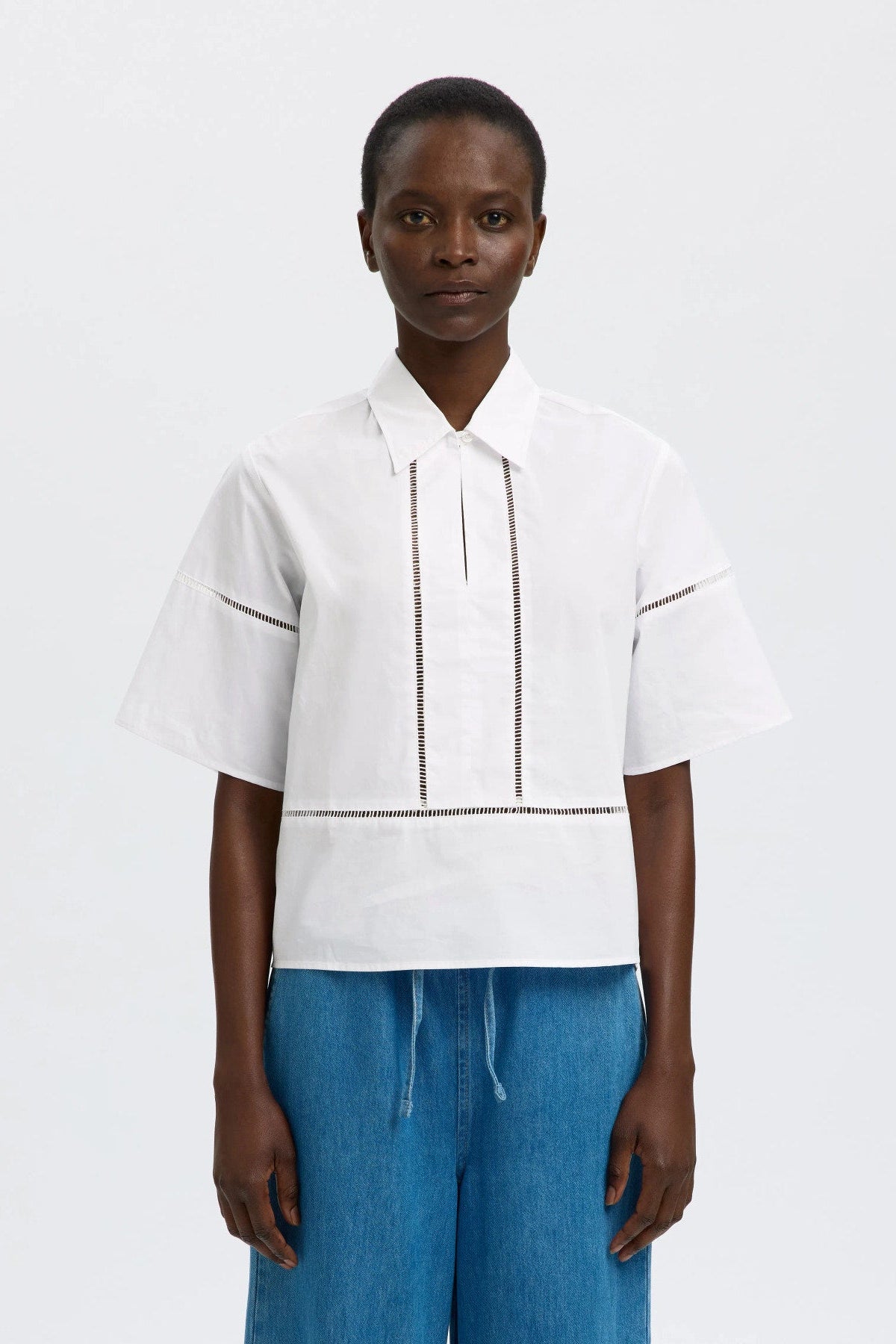 SLFDELIA 2/4 BOXY LADDER STITCH BLOUSE