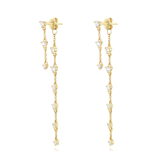 LONG GOLD ZIRCONIA DROP EARRING