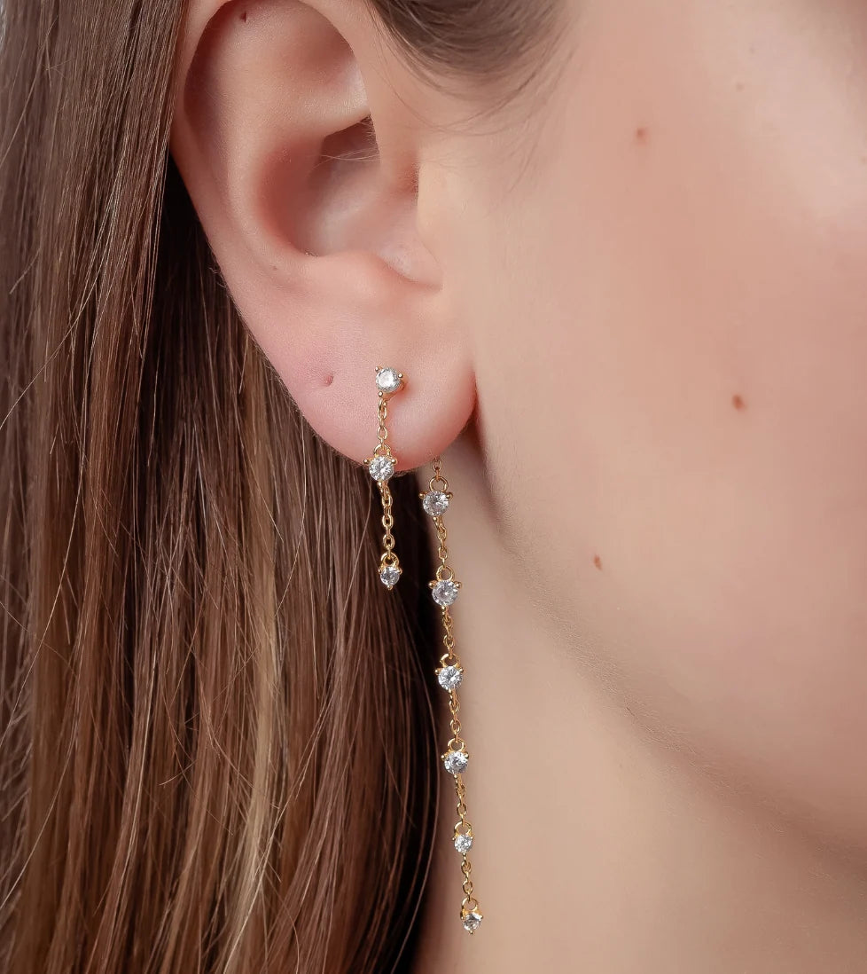 LONG GOLD ZIRCONIA DROP EARRING