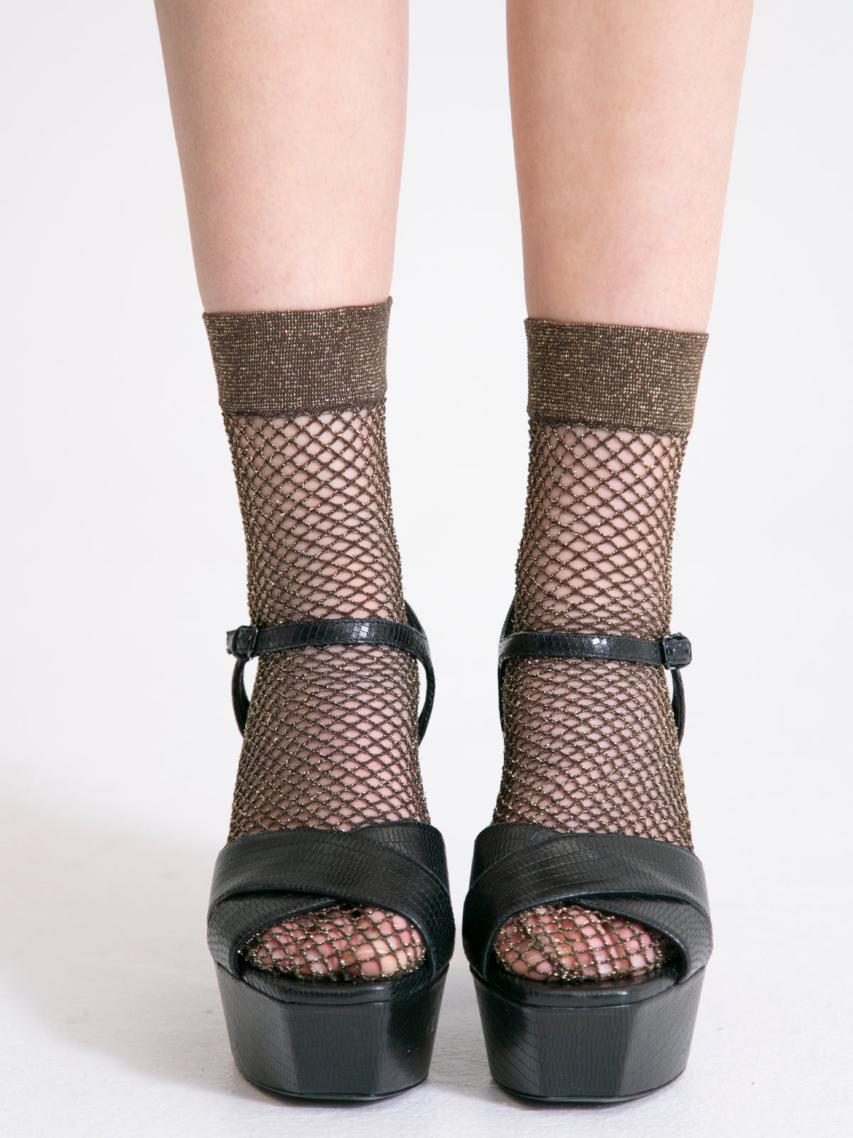 SHINY Fishnet Sock DARK BROWN/GOLD