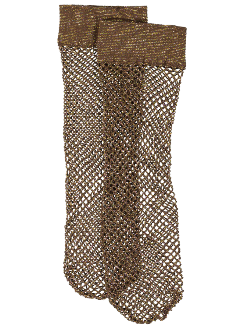 SHINY Fishnet Sock DARK BROWN/GOLD