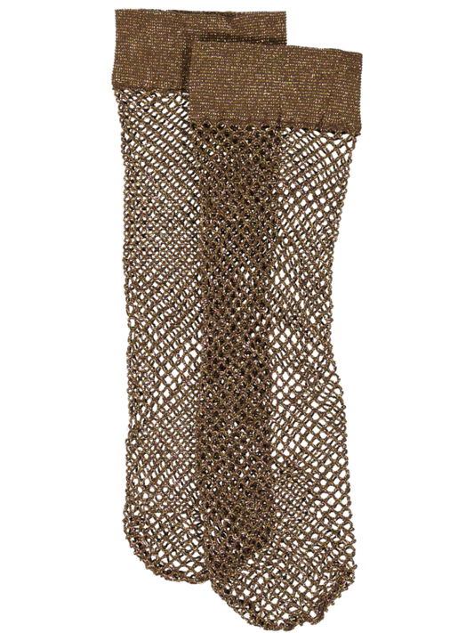 SHINY Fishnet Sock DARK BROWN/GOLD